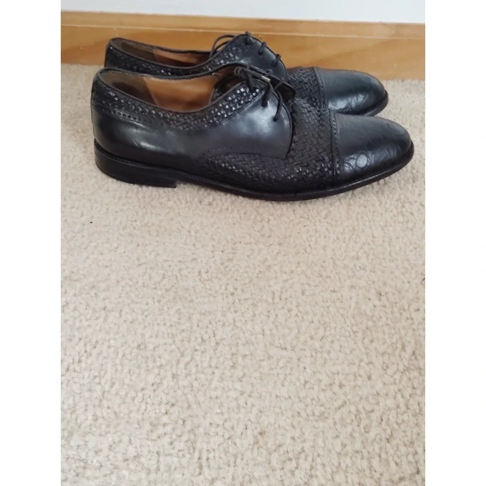 Mezlan Salinas Black Woven Crocodile Exotic Leather Cap Toe Dress Shoes Men 10 M